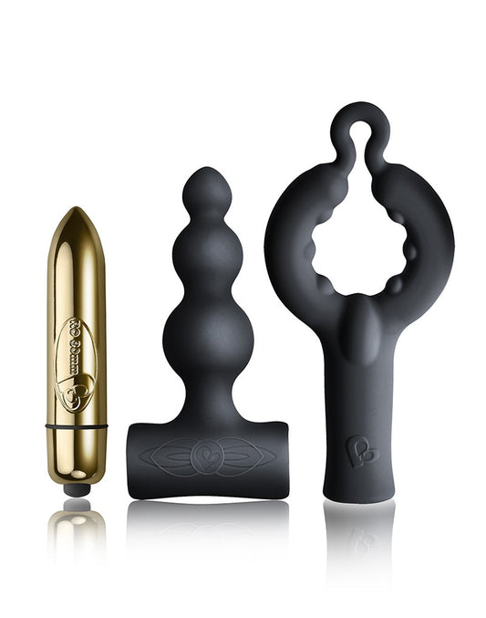 Rocks-Off - Be Mine Set - Cockring Bullet And Anal Vibrator - Black / Gold Rocks-Off - Be Mine Set - Cockring Bullet And Anal Vibrator - Black / Gold - UABDSM