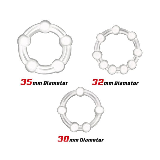 Set of 3 Penis Ring Beaded Flexibles Clear - UABDSM