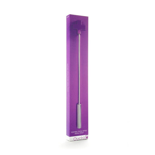 Shots Ouch! Whips and Paddles Leather Cross Tipped Crop Purple - UABDSM