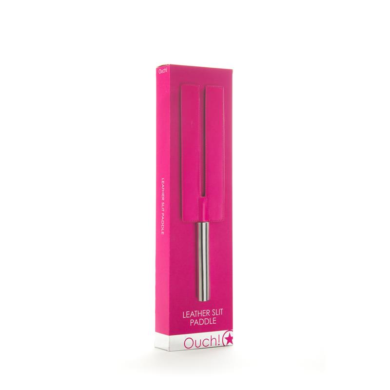 Shots Ouch! Whips and Paddles Leather Slit Paddle Pink - UABDSM