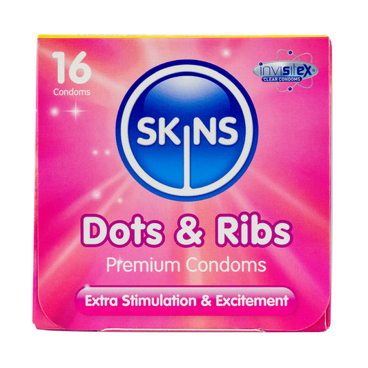Skins Condoms Dots & Ribs Cube 16 Pack - International 1 Skins Condoms Dots & Ribs Cube 16 Pack - International 1 - UABDSM