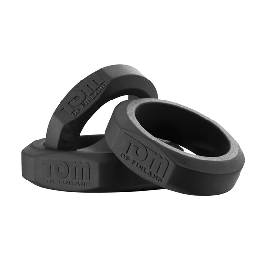 Tom of Finland 3 Piece Silicone Cock Ring Set - Black - UABDSM