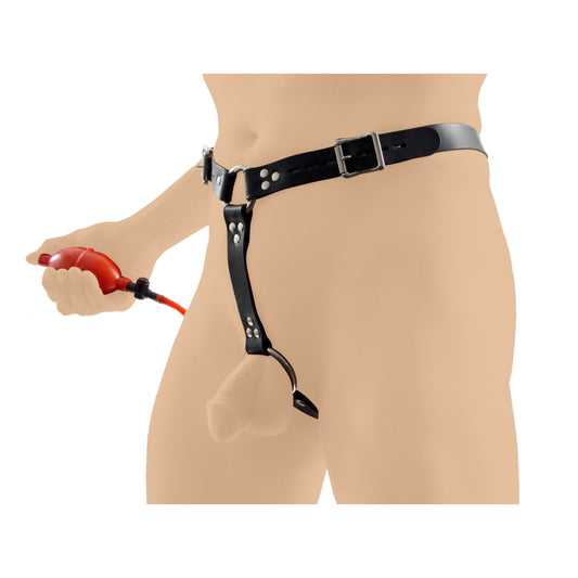 Strict Leather Locking Butt Plug Harness with Inflatable Butt Plug - UABDSM