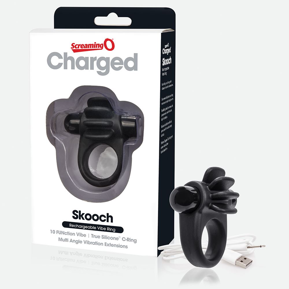 Screaming O Charged Skooch Rechargeable Vibrating Ring - Black - UABDSM