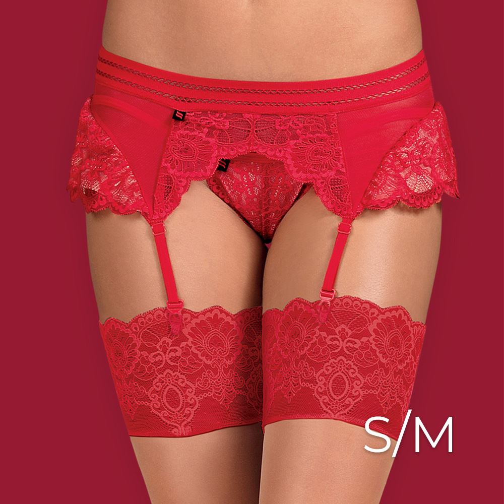 Obsessive - 853-GAR-3 garter belt S/M - Red - UABDSM