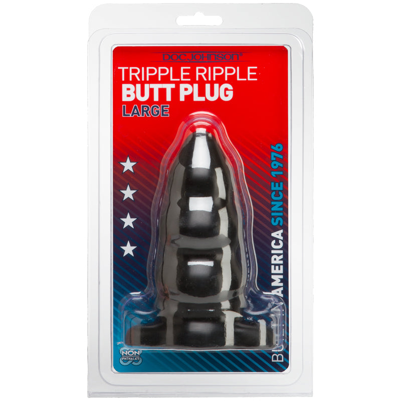 Triple Ripple Butt Plug - Large - Black - UABDSM