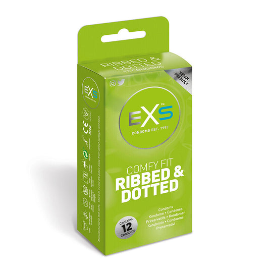 EXS Comfy Fit Ribbed and Dotted Condoms 12 Pack - UABDSM