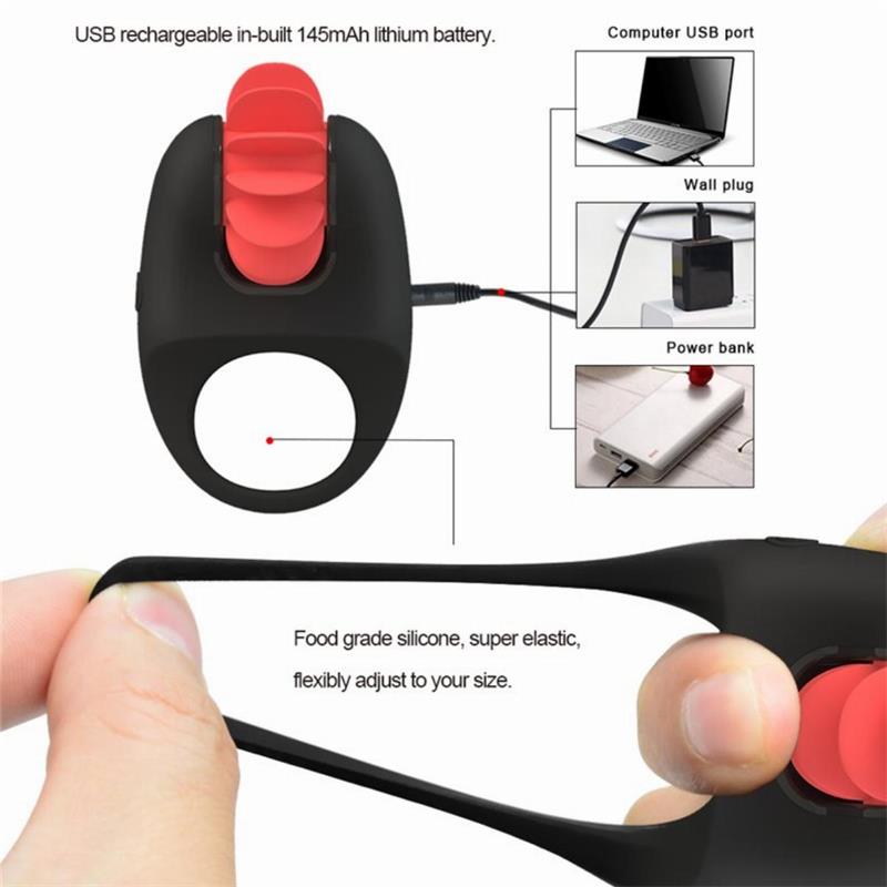 12 Kiss Penis Ring with Rotating Tongue Silicone USB - UABDSM