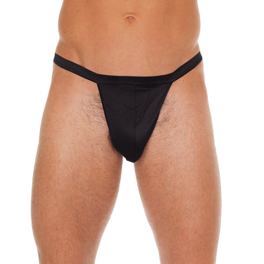 Mens Black Straight G-String With Black Pouch - UABDSM