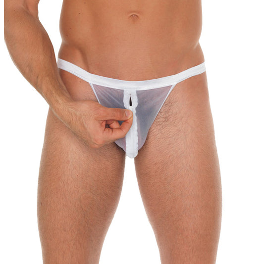 Mens White Mesh Pouch With G-String - UABDSM