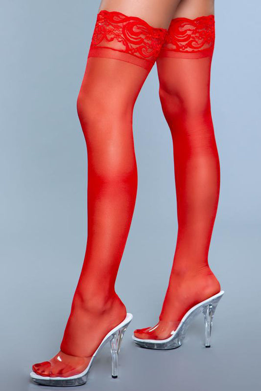 Lace Over It Hold-Up Stockings - Red - UABDSM