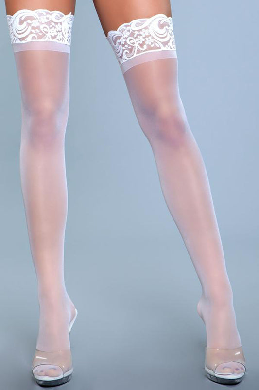Lace Over It Hold-Up Stockings - White - UABDSM