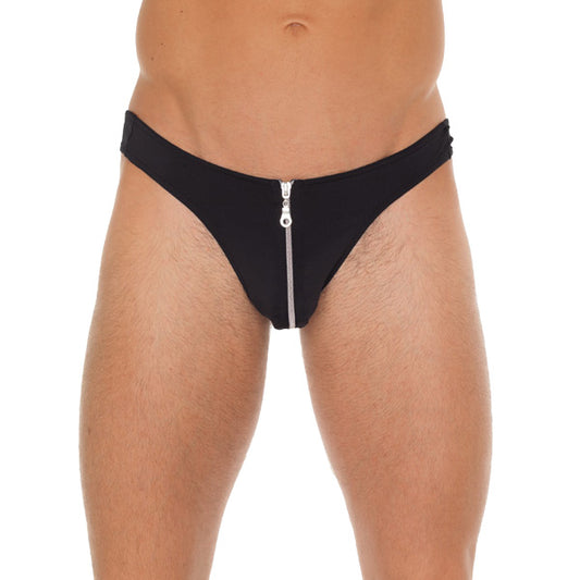 Mens Black G-String With Zipper On Pouch - UABDSM