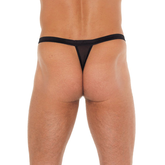 Mens Black G-String With White Pouch - UABDSM