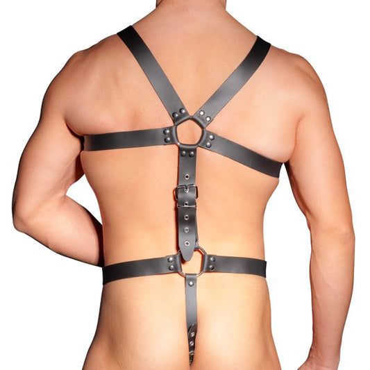 Zado Mens Leather Adjustable Harness With Cock Ring - UABDSM