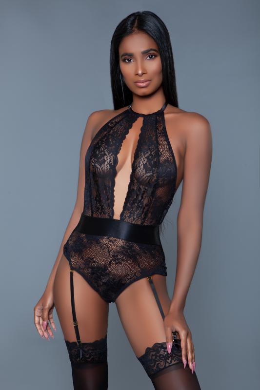 Ophelia Lace Garter Belt Bodysuit - Black - UABDSM