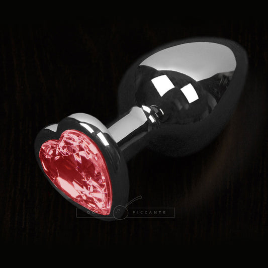 Dolce Piccante Silver Style Small Anal Plug Red Heart Gem - UABDSM