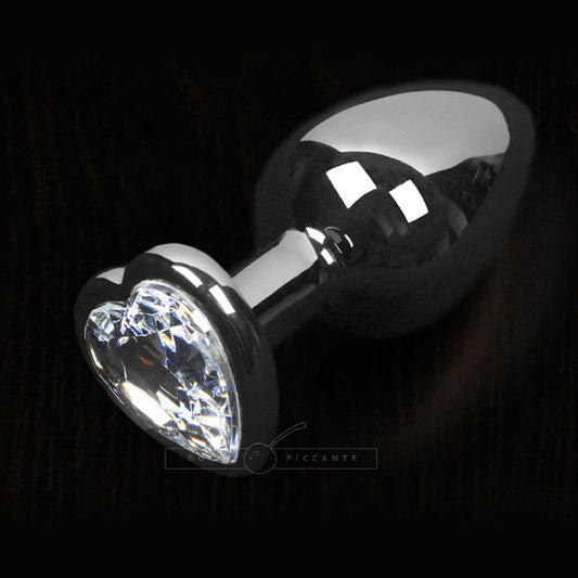 Dolce Piccante Silver Style Small Anal Plug Clear Heart Gem - UABDSM
