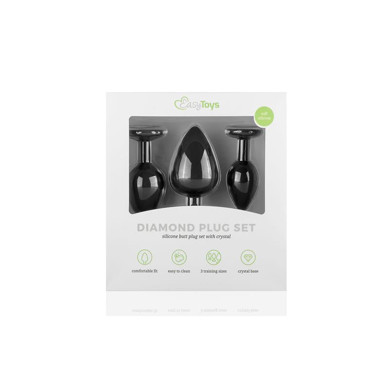 Pack 3 Butt Plug  with Crystal Silicone Black - UABDSM