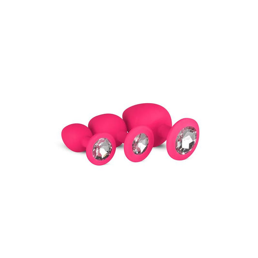 3 Pieces Butt Plug Set with Crystal Silicone Pink - UABDSM