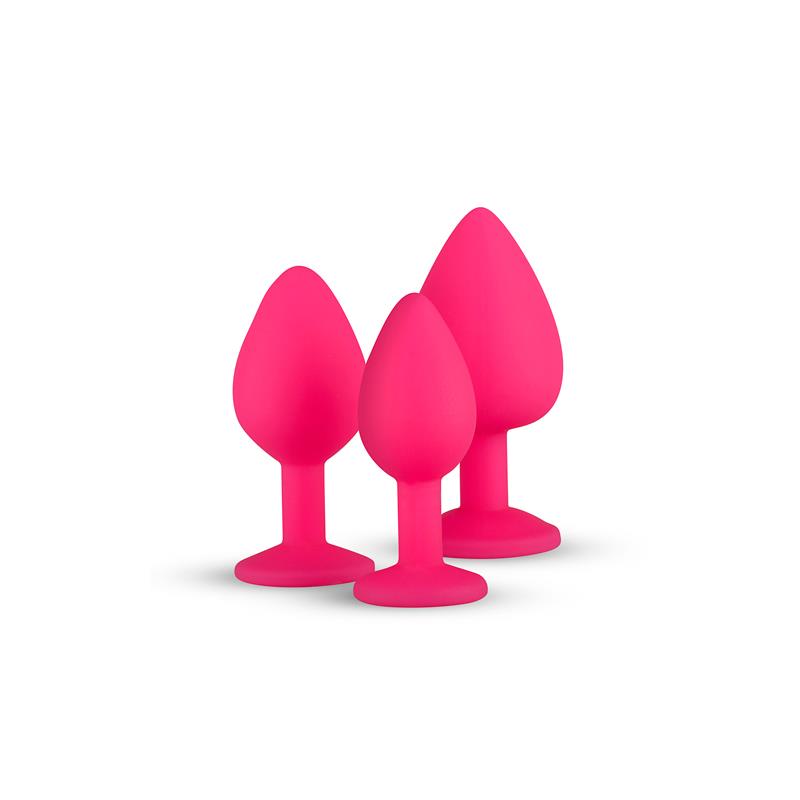 3 Pieces Butt Plug Set with Crystal Silicone Pink - UABDSM