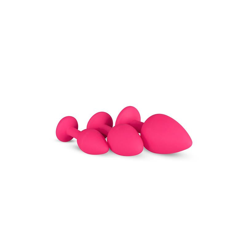 3 Pieces Butt Plug Set with Crystal Silicone Pink - UABDSM