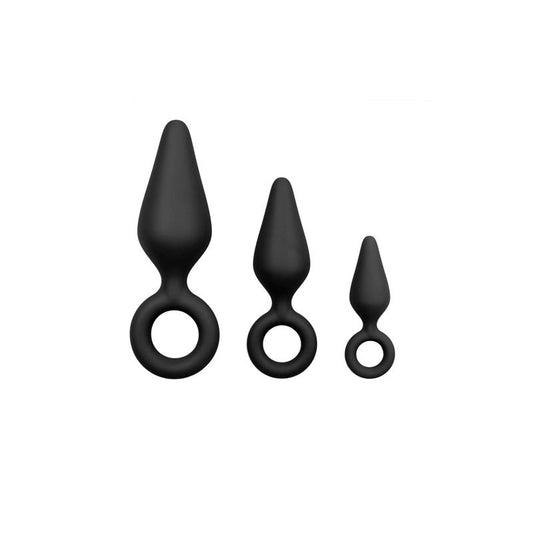 3 Pieces Butt Plug Set with Ring Negro - UABDSM