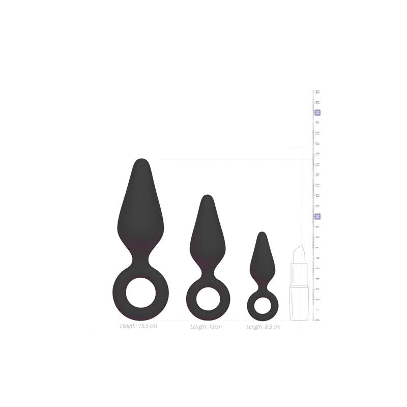 3 Pieces Butt Plug Set with Ring Negro - UABDSM