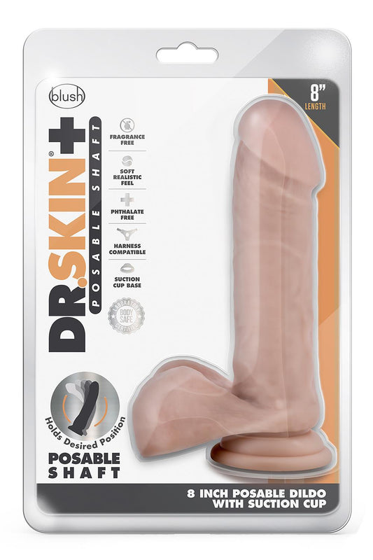 Dr. Skin Plus 8 Inch Posable Dildo With Balls Vanilla