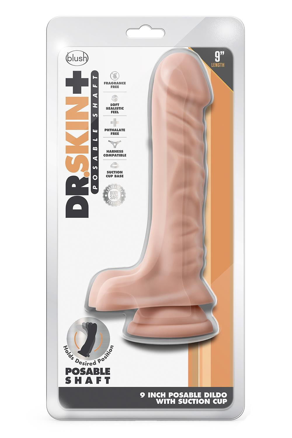 Dr. Skin Plus 9 Inch Posable Dildo With Balls Vanilla