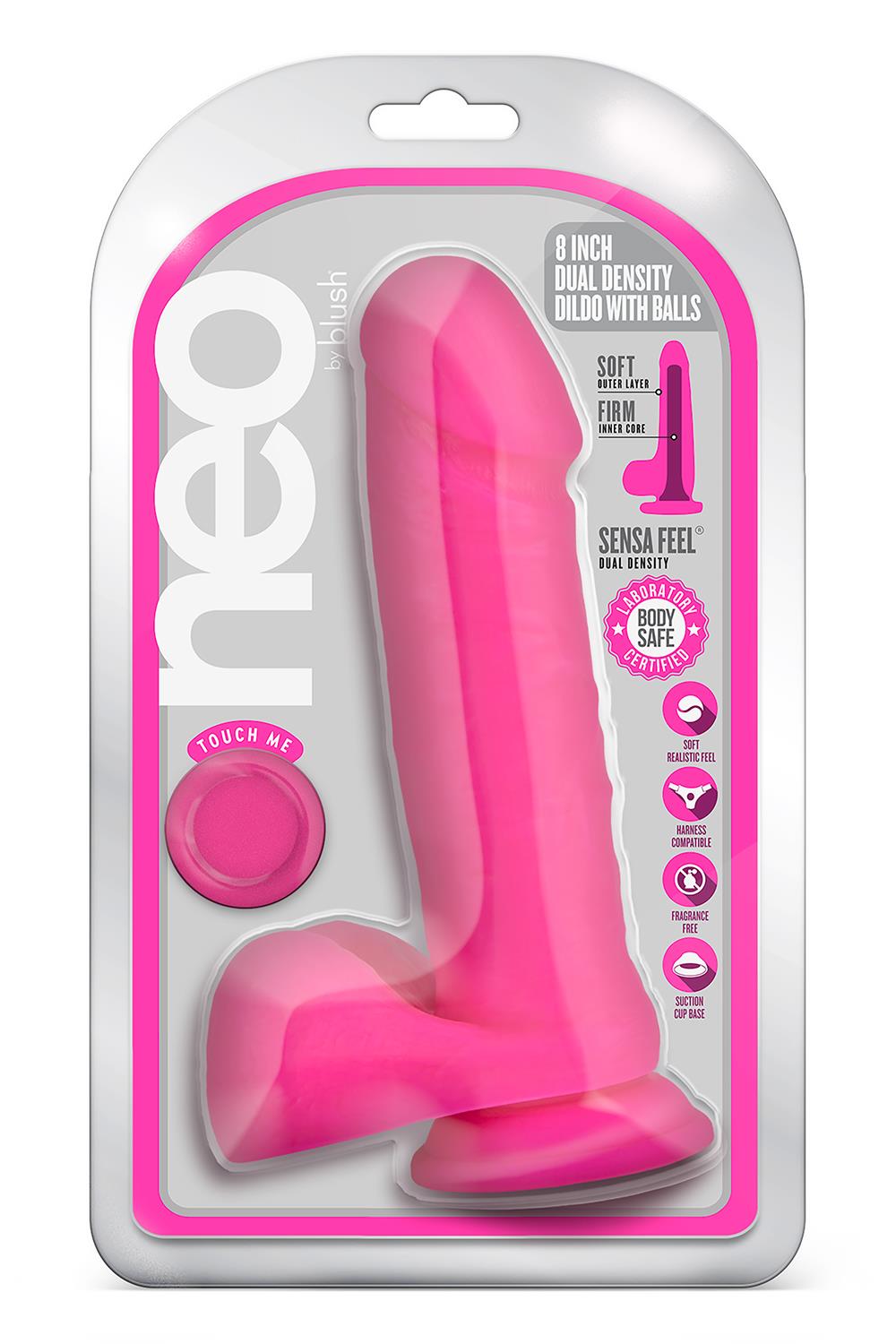 Neo 8 Inch Dual Density Dildo Neon Pink