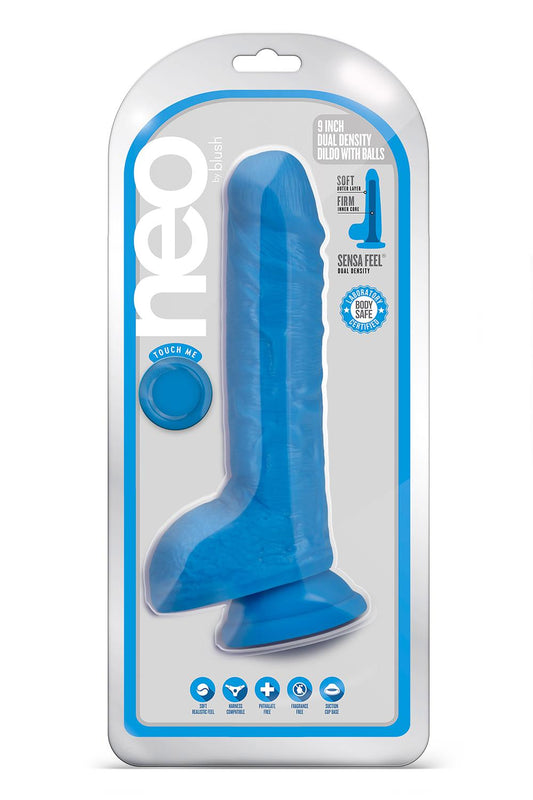 Neo 9 Inch Dual Density Dildo Neon Blue