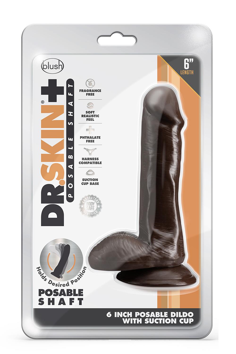 Dr. Skin Plus  6 Inch Posable Dildo With Balls  Chocolate
