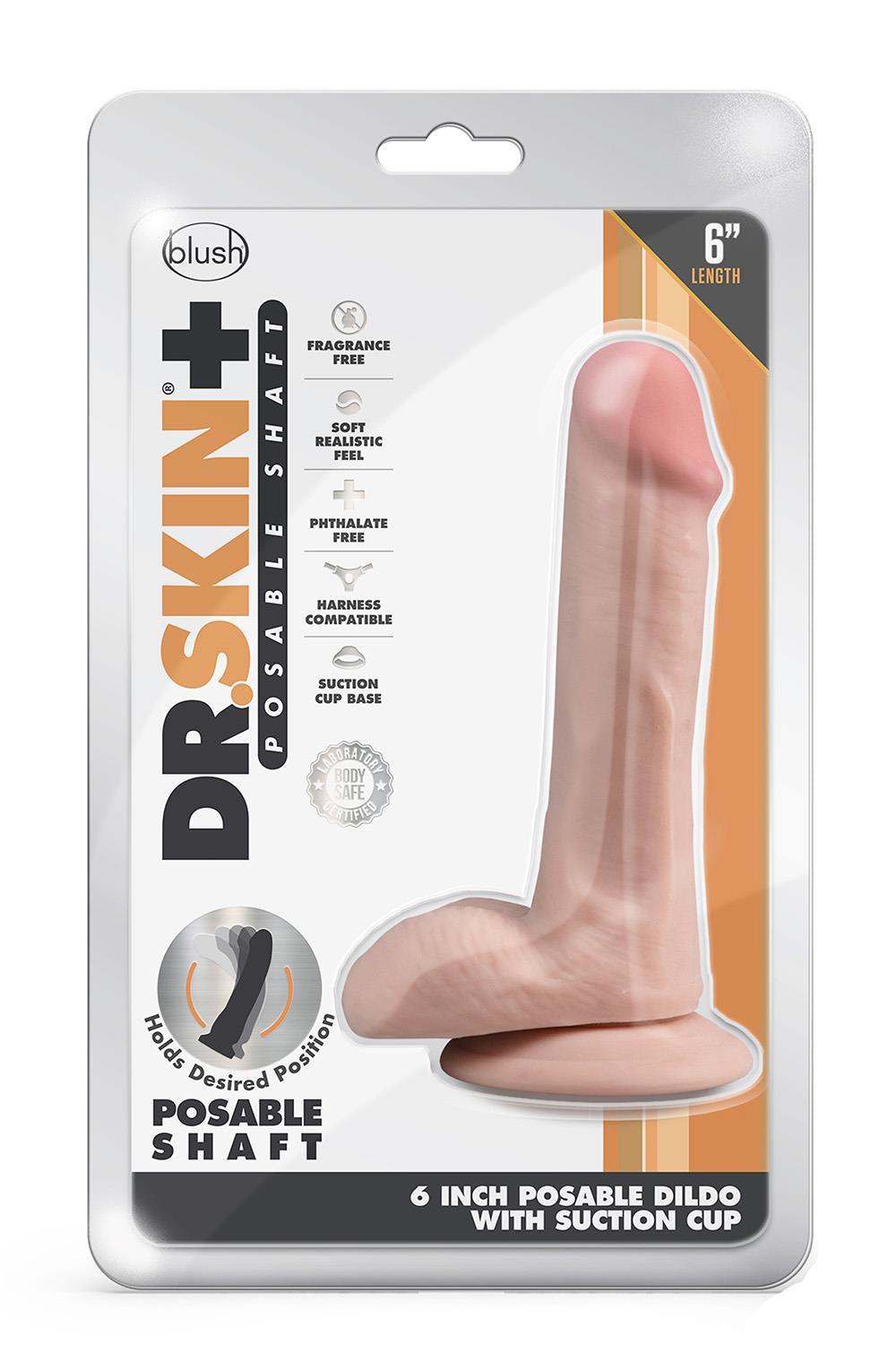 Dr. Skin Plus  6 Inch Posable Dildo With Balls  Vanilla