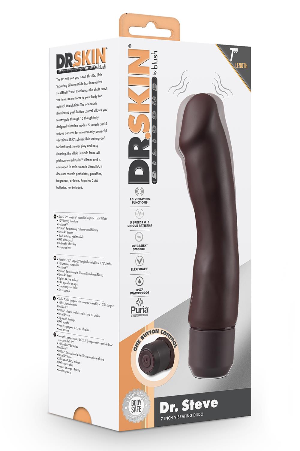 Dr. Skin Silicone – Dr. Steve 7 inch Vibrating Dildo Brown