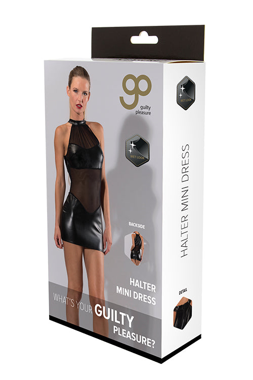 Gp Wetlook Halter Mini Dress Black L