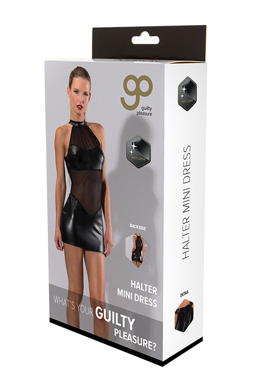 Gp Wetlook Halter Mini Dress Black Xl