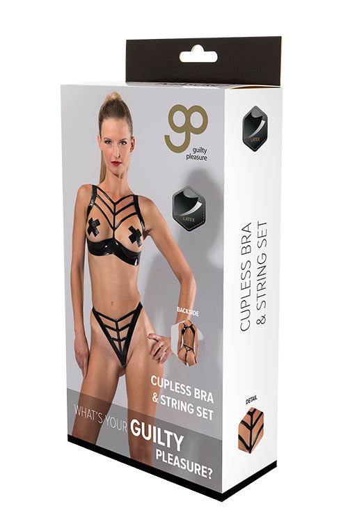 Gp Latex Cupless Bra & String Set L