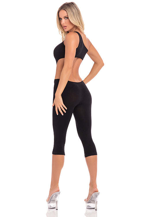 One Shoulder Cropped Catsuit Black S/m