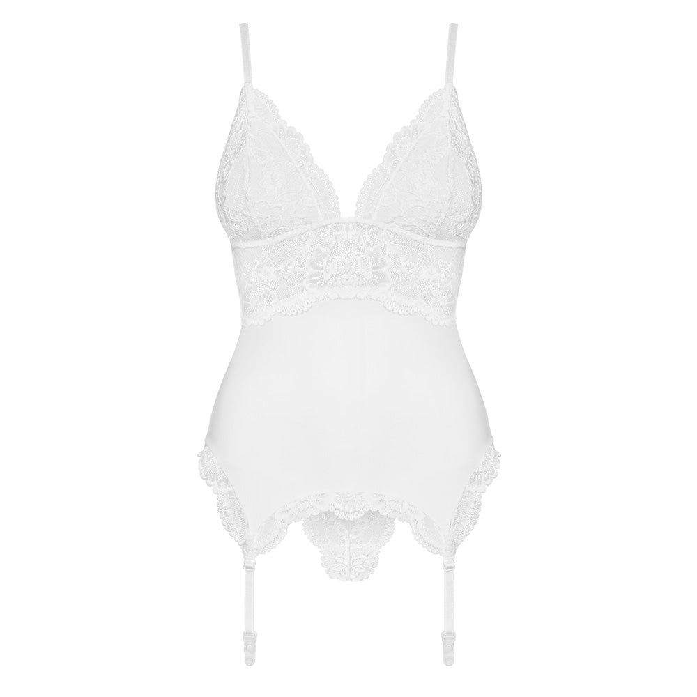 Obsessive - 810-COR-2 corset & thong L/XL - White - UABDSM