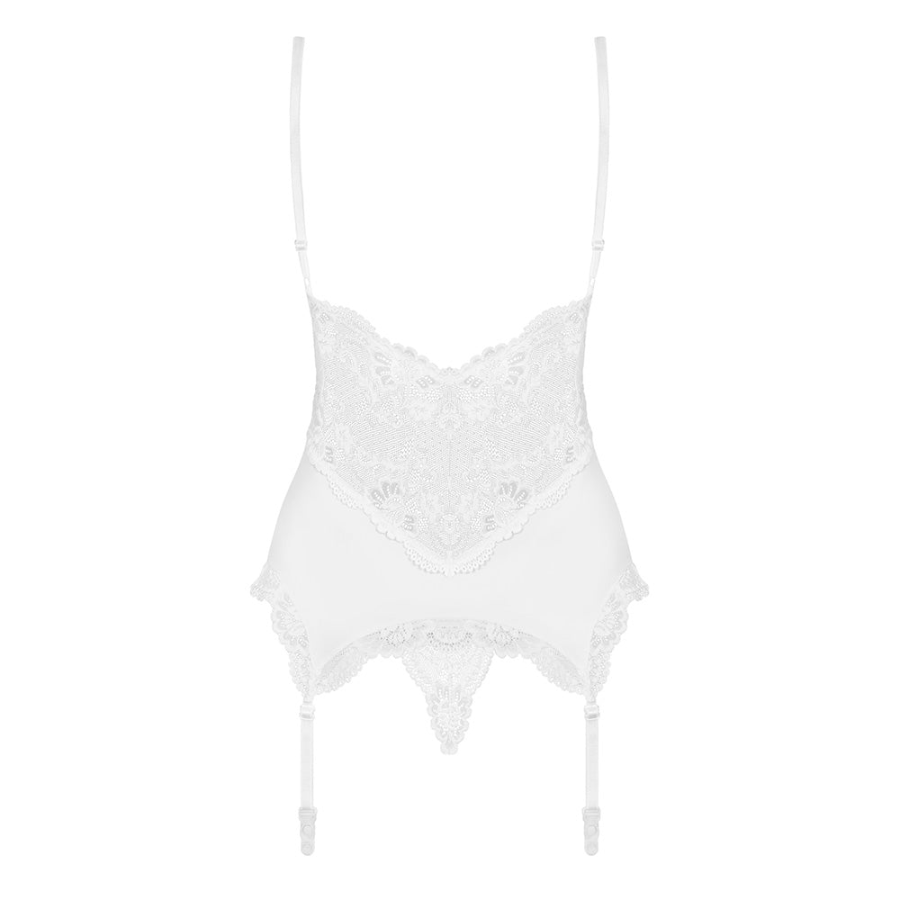 Obsessive - 810-COR-2 corset & thong L/XL - White - UABDSM