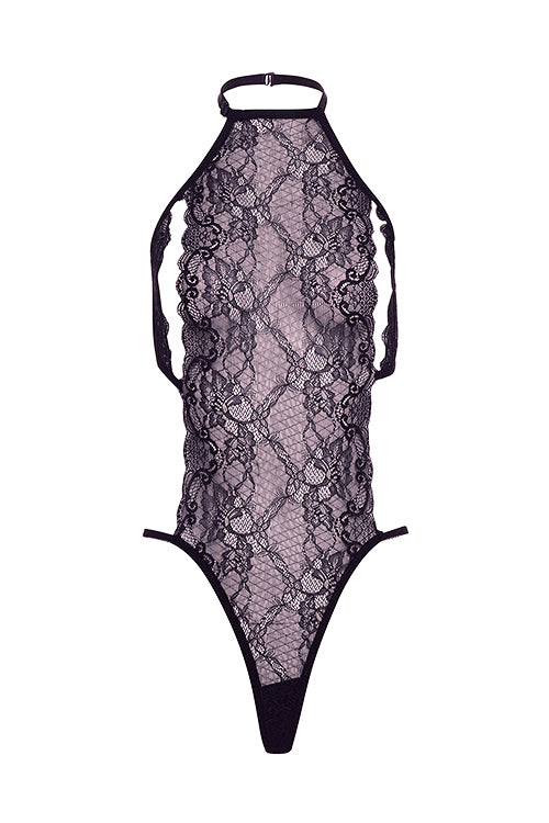 Barely Bare Peek A Boo Lace Teddy Black