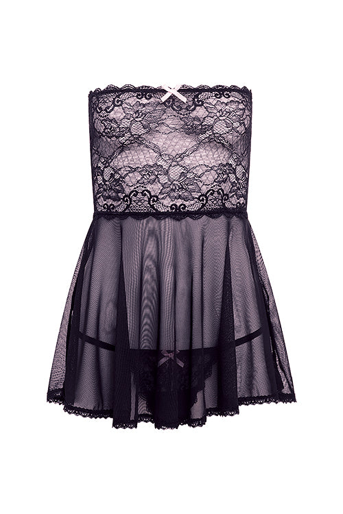 Barely Bare Mesh & Lace Baby Doll Black