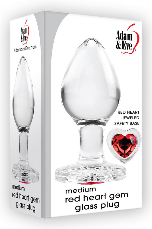 Adam Et Eve Red Heart Gem Glass Plug Medium