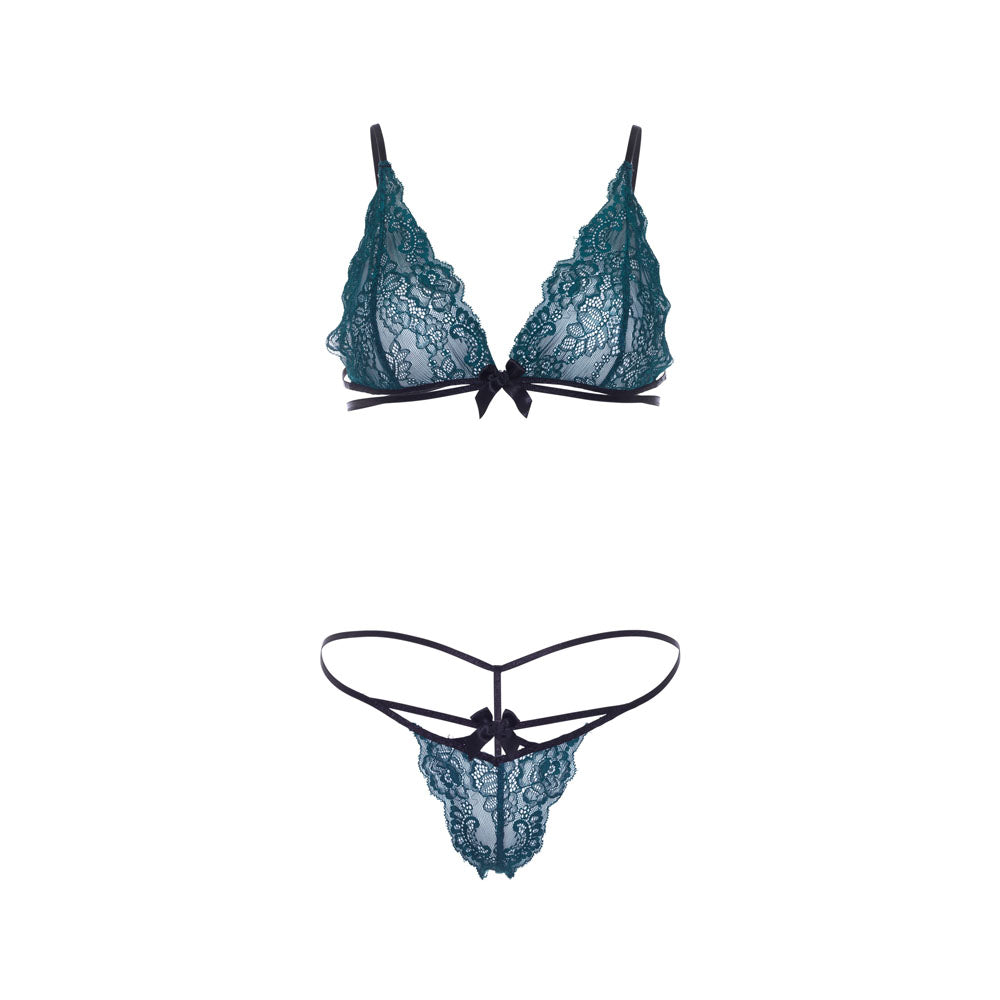 Leg Avenue Teal Lace Bralette And Matching String Panty - UABDSM