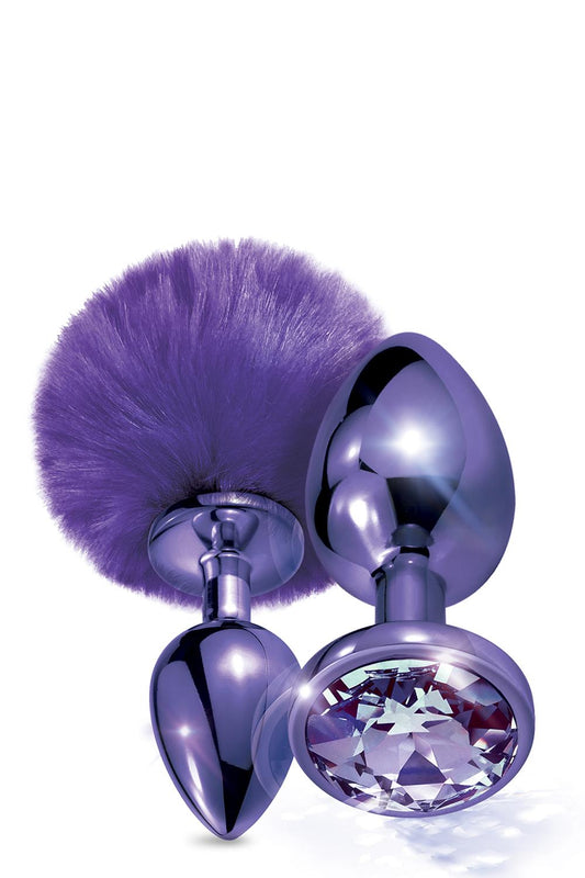 Nixie Metal Butt Plug Set Pom Pom And Jewel Inlaid Purple Metallic