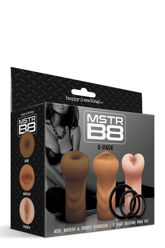 Happy Ending Mstr B8 Six Pack Ass Mouth Pussy Stroker W/six Rings