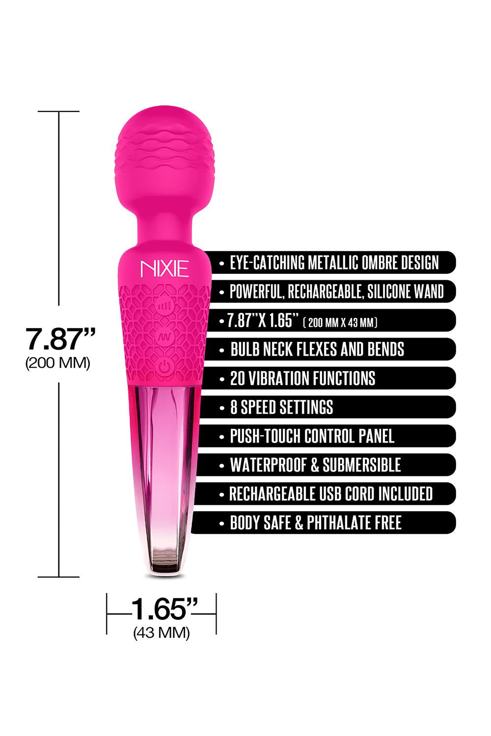 Nixie  Rechargeable Wand Massager Pink Ombre Metallic