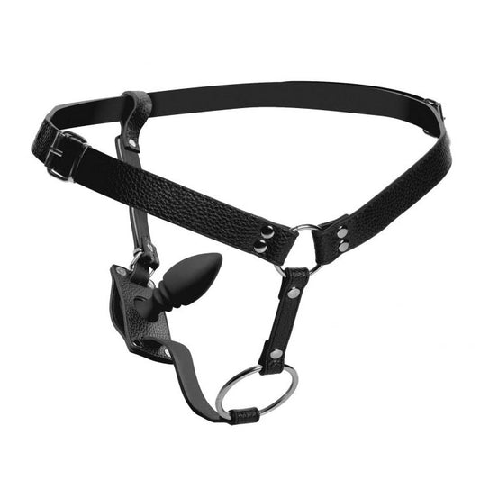 XR Strict Male Cock Ring Harness with Silicone Anal Plug - UABDSM