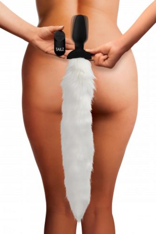 Vibrating Anal Plug With Fox Tail - White - UABDSM